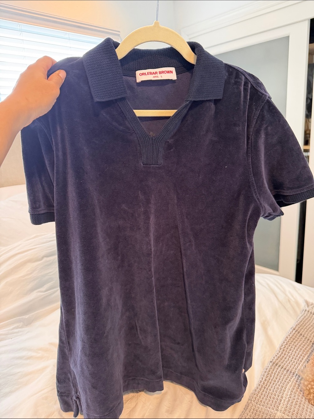 Orlebar Brown Men's Velvet Polo in navy Like New cotton/ linen